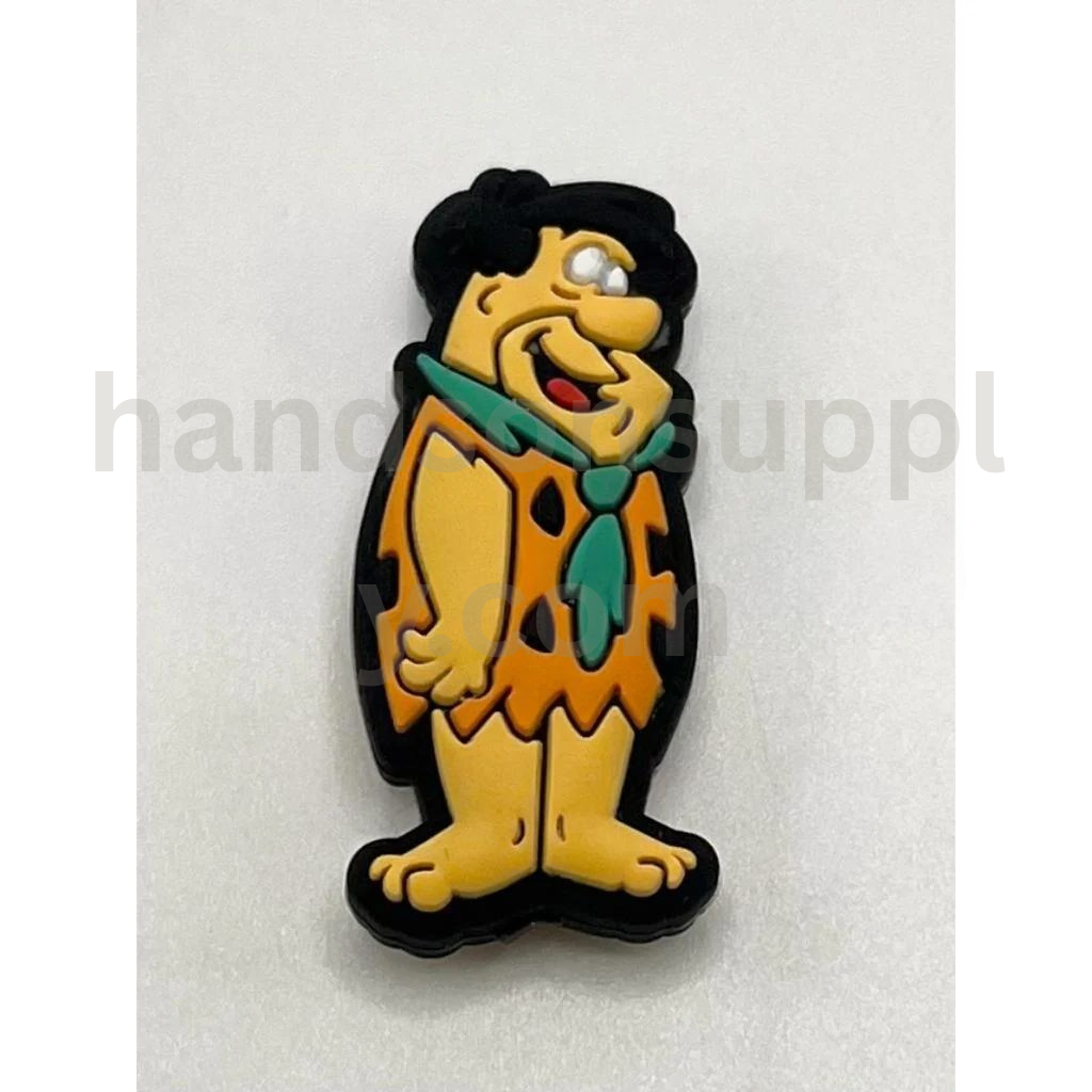 Cartoon Caveman in Orange Outfit with Blue Tie Silicone Focal Beads