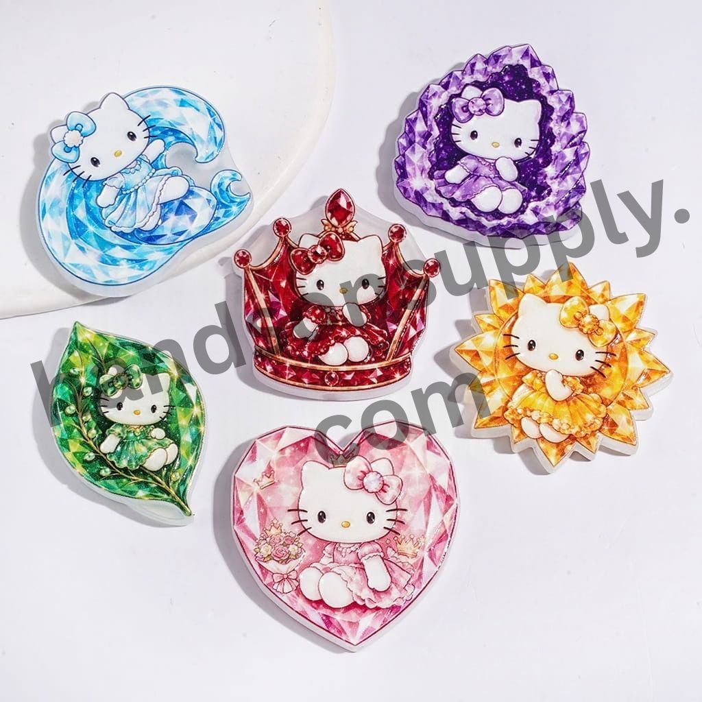 Adorable Cat Character with Sparkling Crystal Gemstone Series Acrylic Beads, Multi-Color, Random Mix