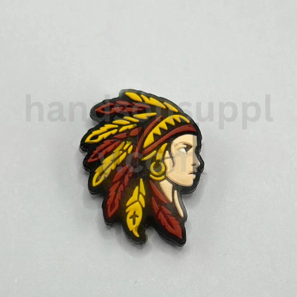 Red Indian Warrior Chief with Feathered Headdress Native American Style Silicone Focal Beads