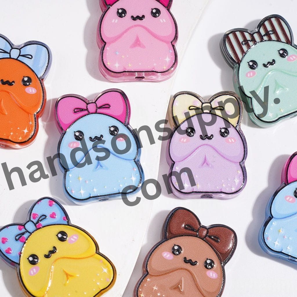 Cute Glittering Man Exclusive Series Wearing Bowtie Semi-Clear Acrylic Beads, 20*27MM Multicolor Random Mix