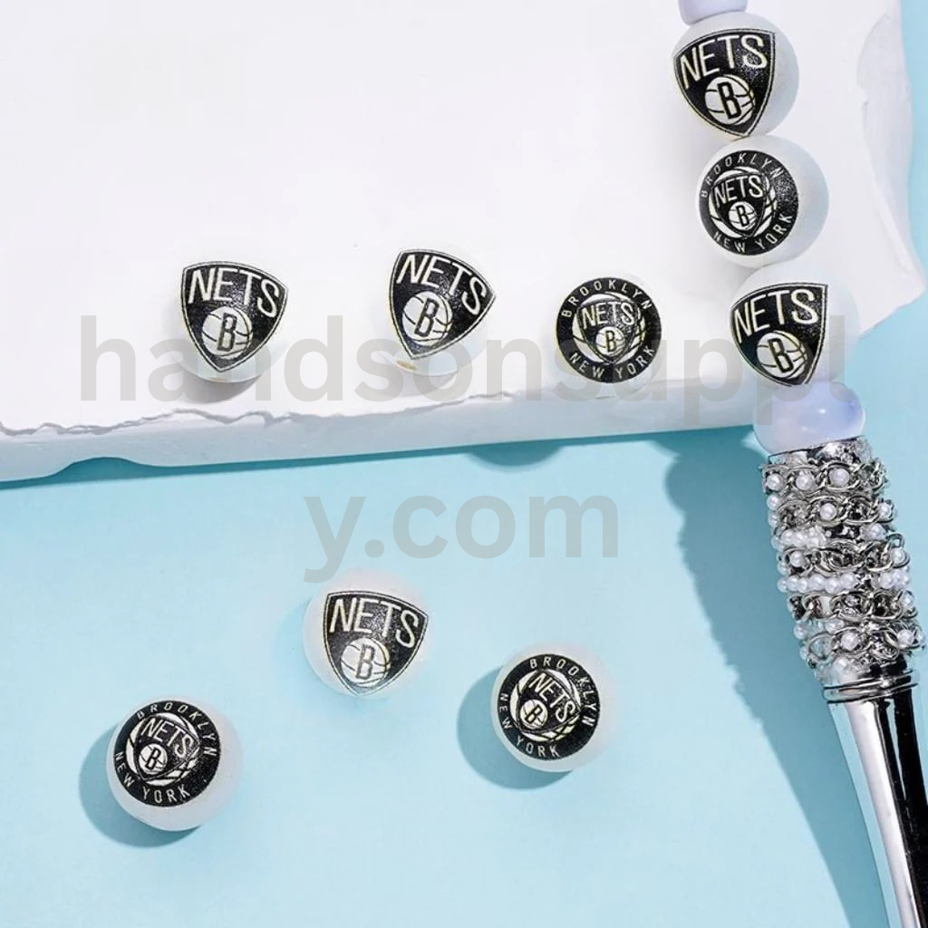 Brooklyn Basketball Theme Round 16MM Frosted Matt White USA Sports Mix Acrylic Beads