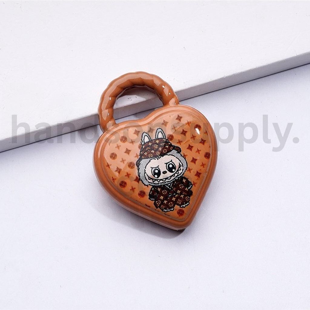 Heart-Shaped Labub Monster Handbag with Ring Pendants Acrylic Beads Around 39*30MM