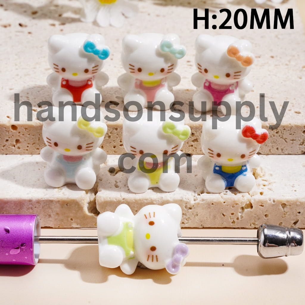 Cute Cat Character Sitting with Mini Bow & Dress Style Cartoon Theme Acrylic Beads for Pen Toppers Jewelry Accessories