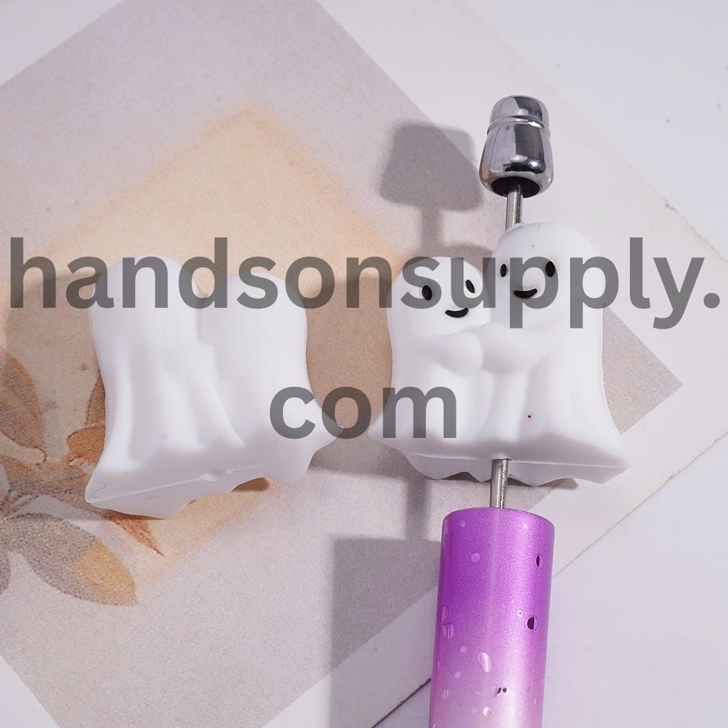 3D Skeleton Spooky White Ghost Halloween Series Silicone Focal Beads
