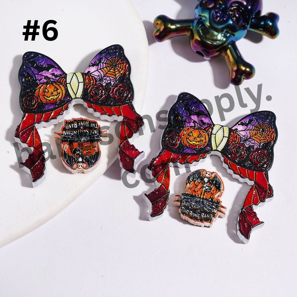Horror Skull & Pumpkin Bow and Ornament Halloween Theme Acrylic Beads (Please Read Description)