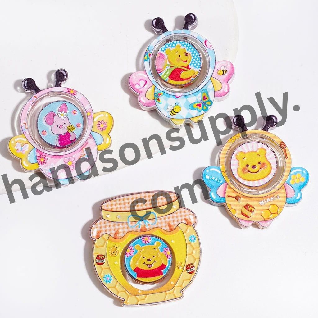 Adorable Honey Bear Hollowed Bee & Honey Pot with Classic Animation Honey Bear Character Series Printed Flat Round Acrylic Beads Collection, Semi-Clear, Random Mix