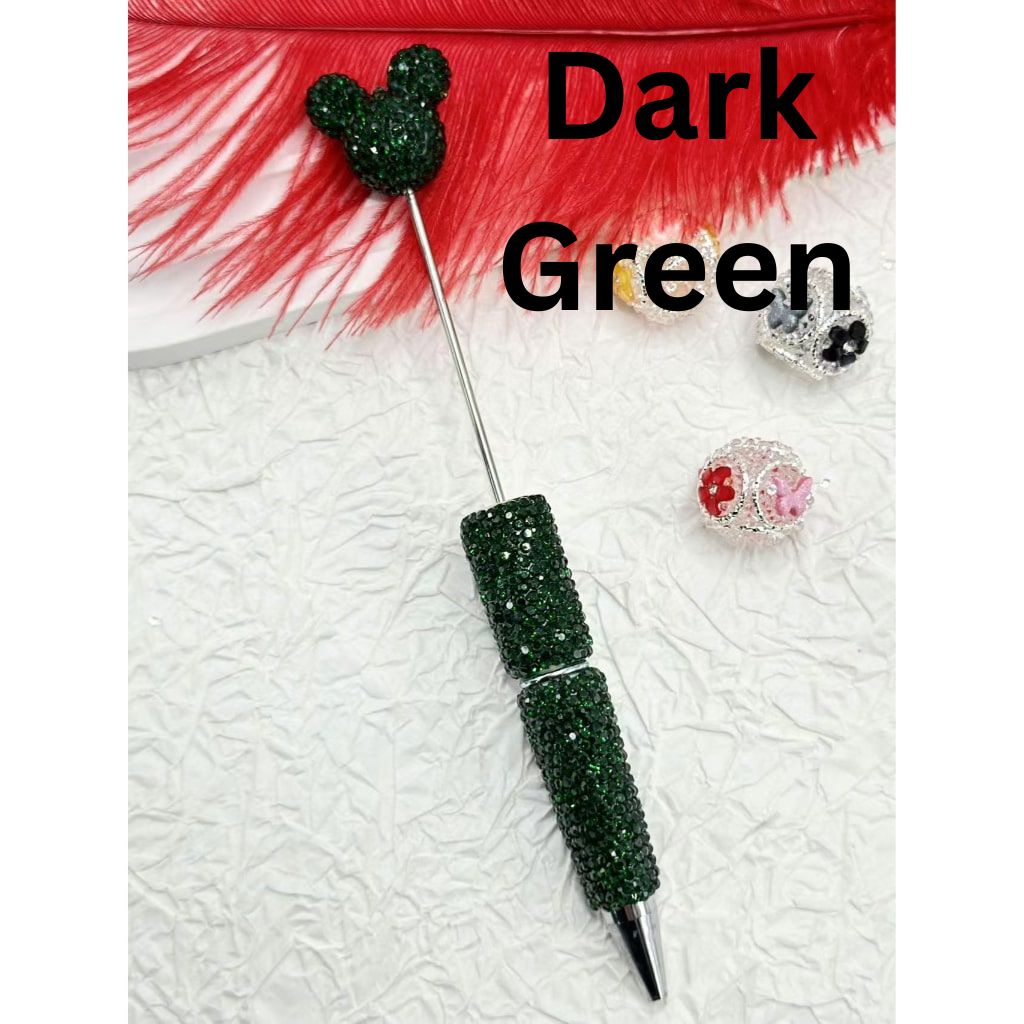 Mouse Head Pen Topper Head Beadable Pens with Clay Rhinestones Covered the Entire Pen