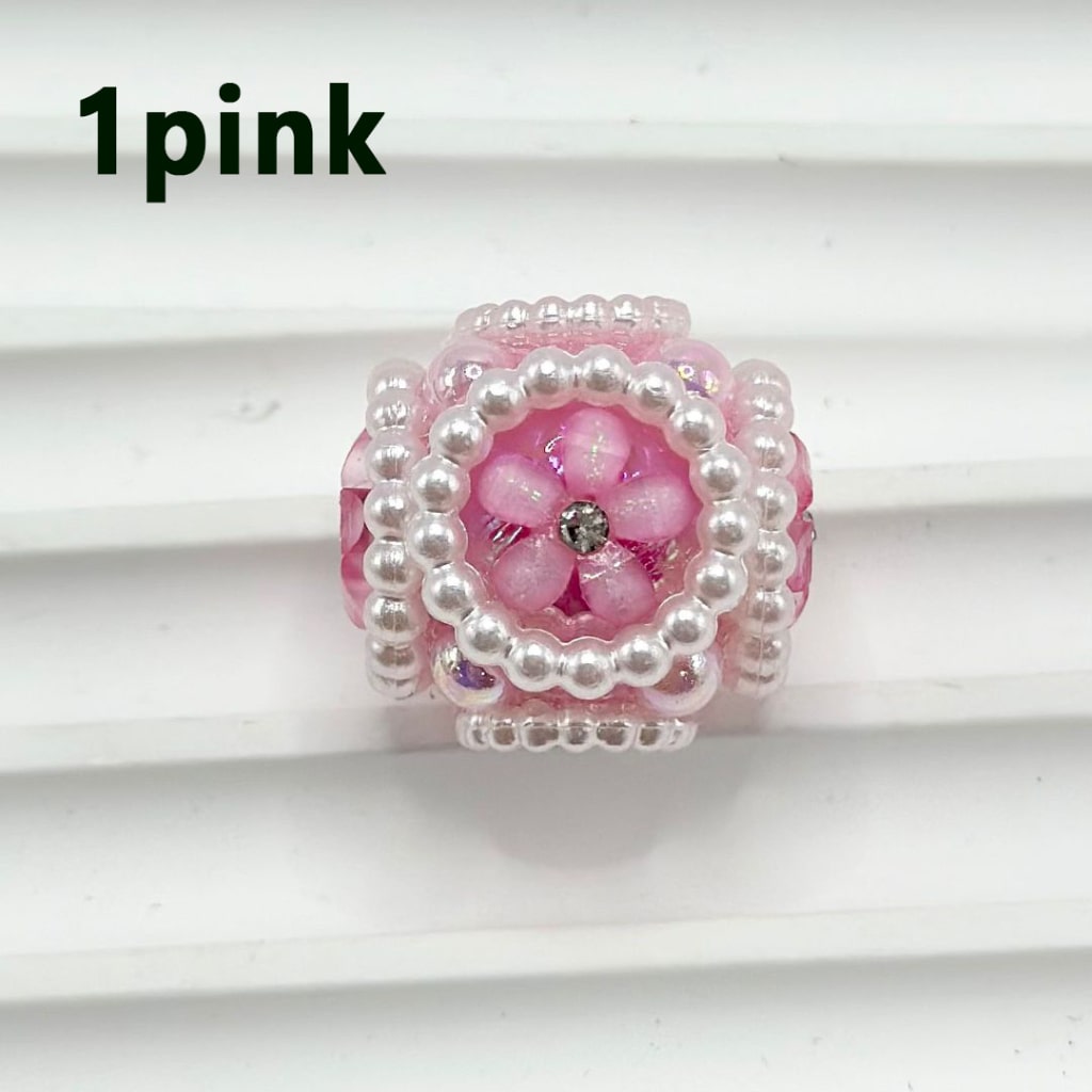 Cute Flowers Clear Rhinestone Inside Bling Bling MiniWhite Pearls Ring Loop Round Acrylic Beads, 20MM
