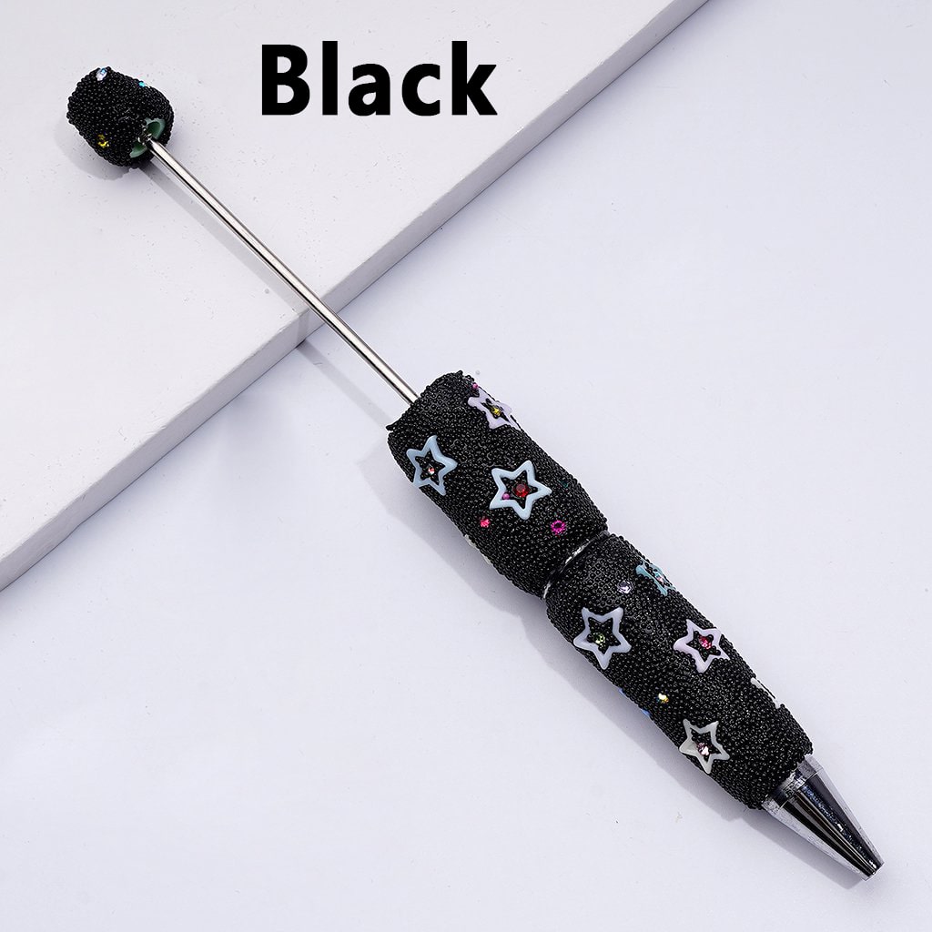 Beadable Clay Pens Covered with Colorful Shiny Rhinestones Mini Snow Balls and Cute Star Frames Along the Entire Pen