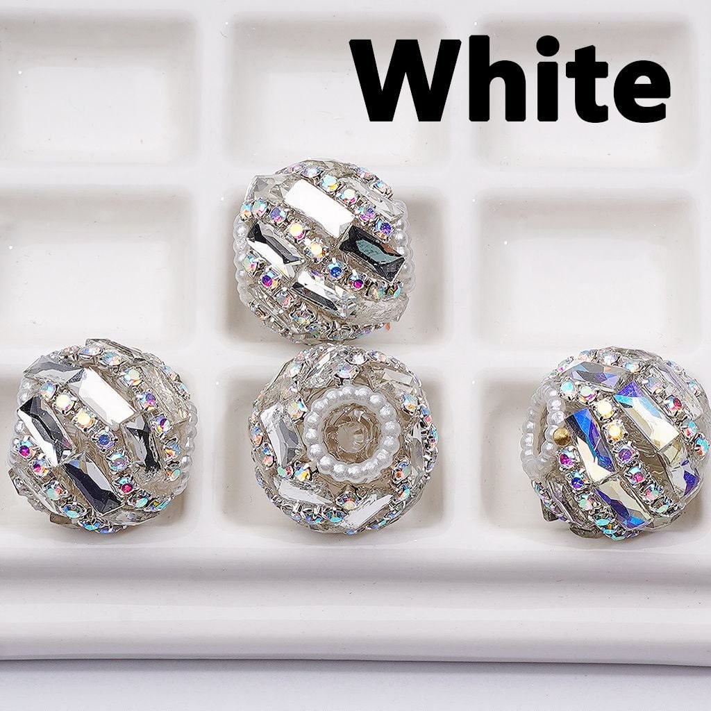 Rectangle & AB Rhinestones Chains Spiral Style Shiny White Pearls Loop Acrylic Beads 20MM
