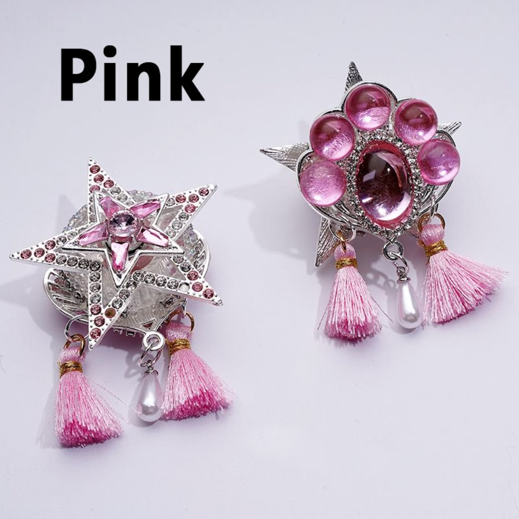 Elegant Silver Alloy Star Leaf Adorned with Clear & Multi-Color Sparkling Rhinestones, Mini Bubble Balls & White Pearl Tassel Pendant Embellished with Acrylic Beads Approx. 46x64MM