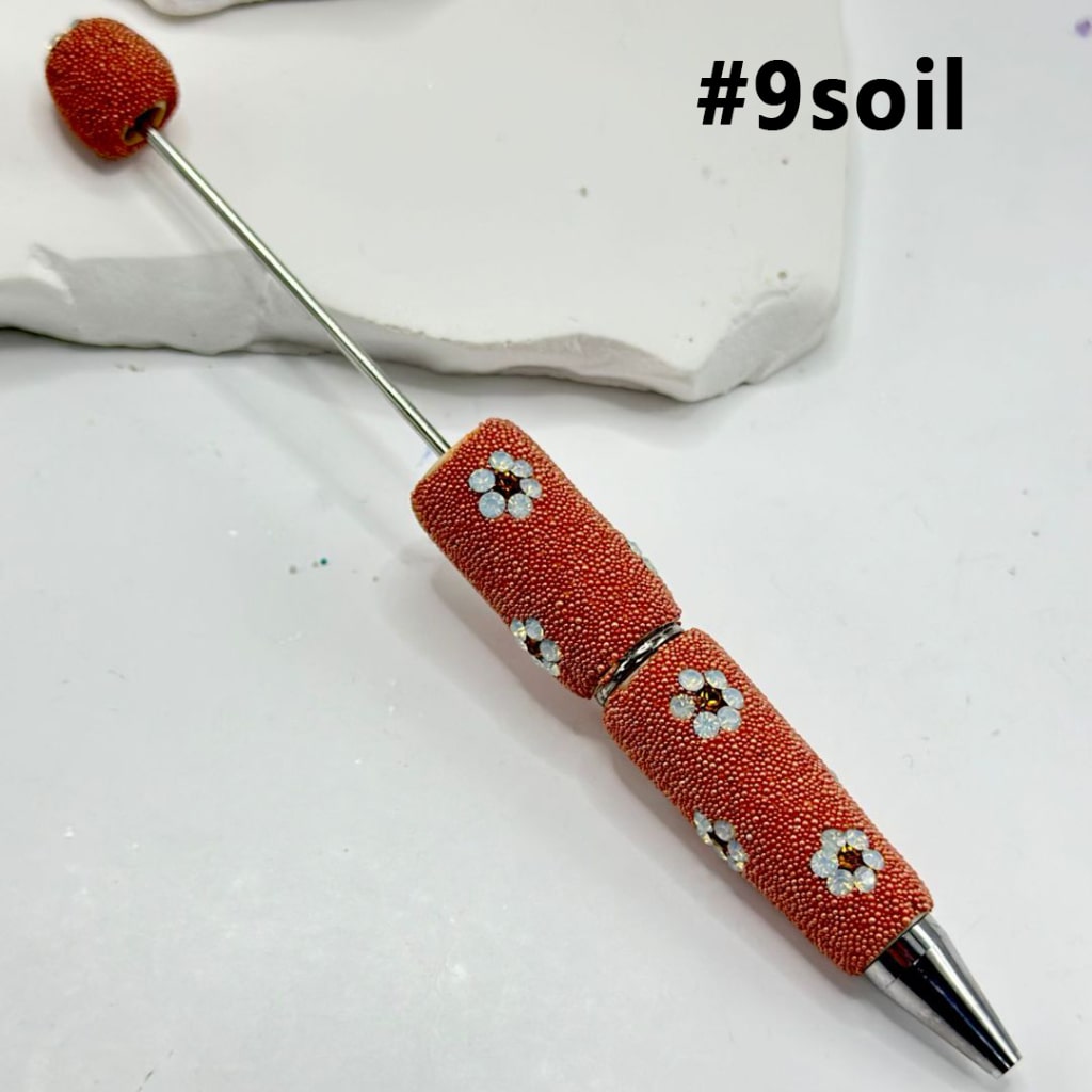 Clay Beadable Pens with Mini Cute Flowers Rhinestones Covered the Entire Pen