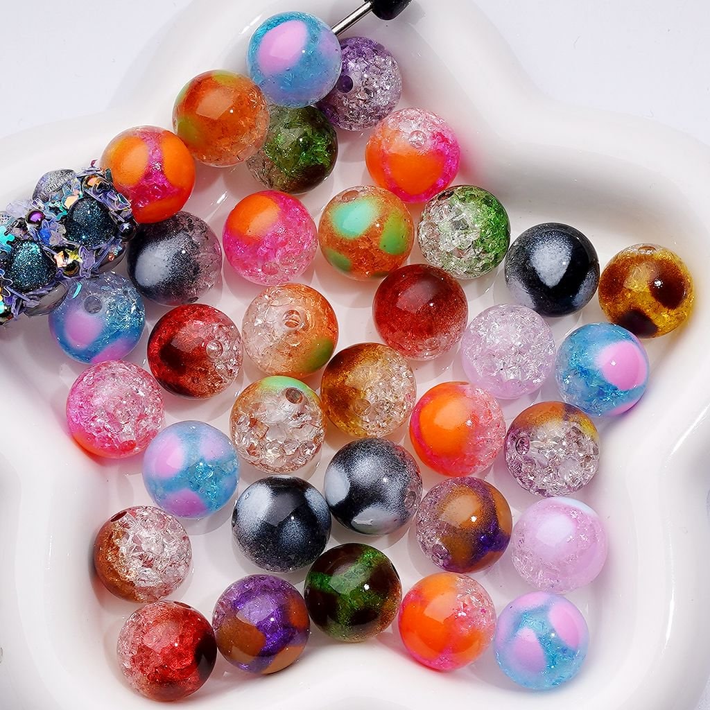 16MM Round Acrylic Beads – Multi-Color Painted with Broken Interior, Random Mix