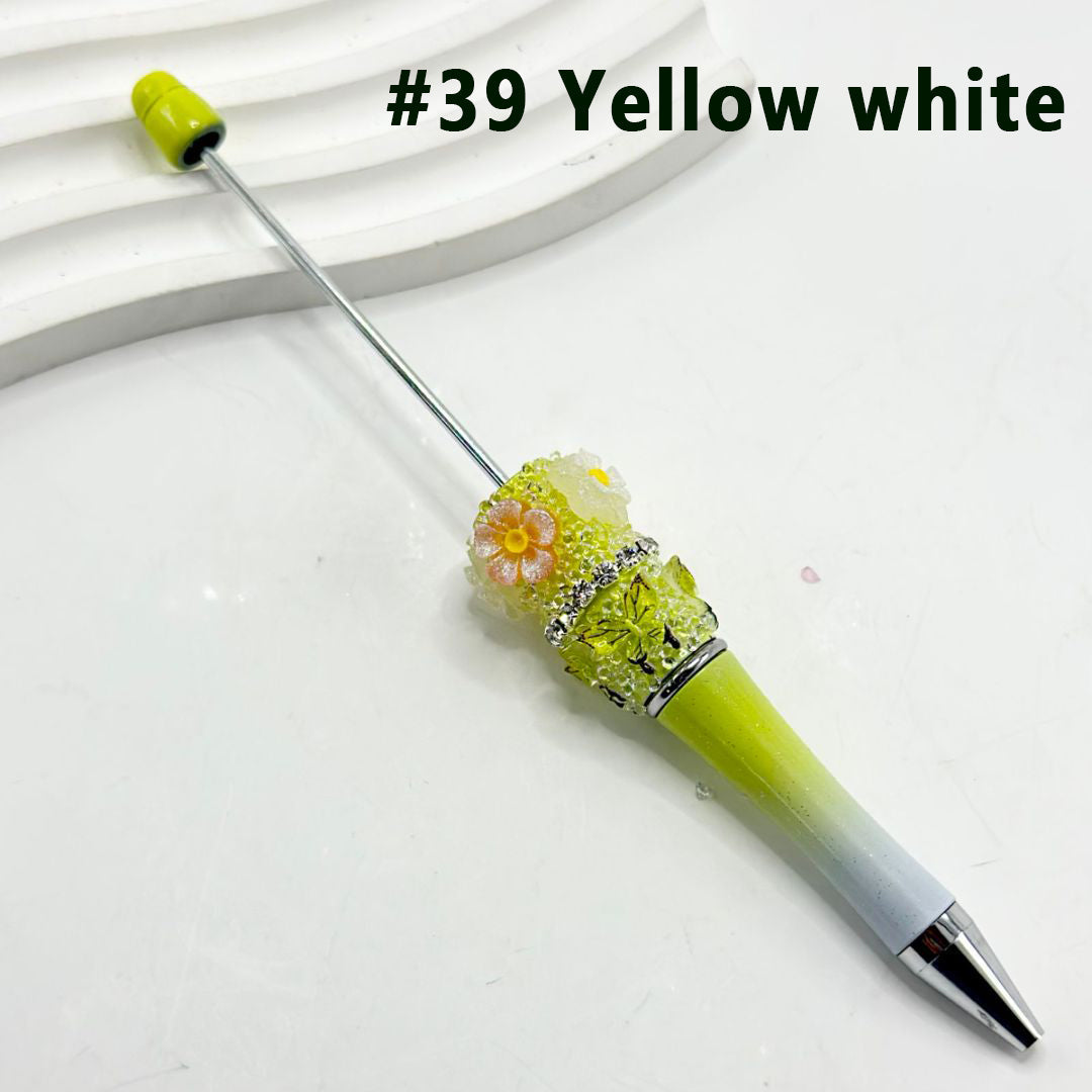 Resin Small Flowers Butterflies Sugar Wrap Beadable Pens in Ombre Colors with Clear Rhinestones