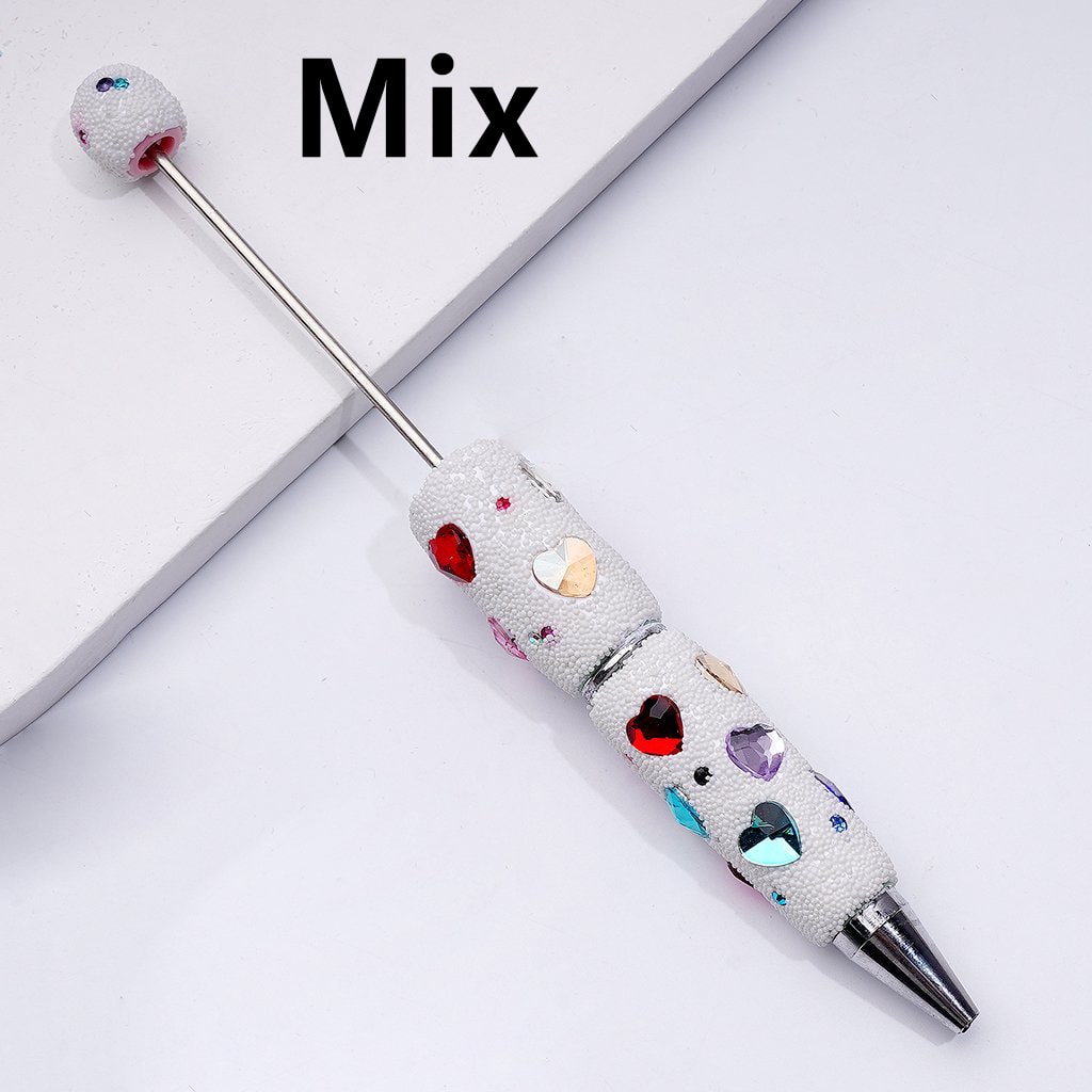 Elegant Beadable Heart Pen – Solid Colors with Sparkling Rhinestones & Mini Snow Balls