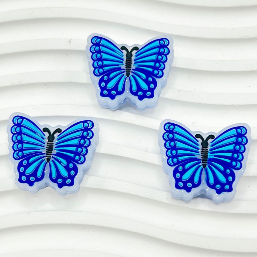 Dark Blue Glitter Butterfly Vivid Cute Silicone Focal Beads