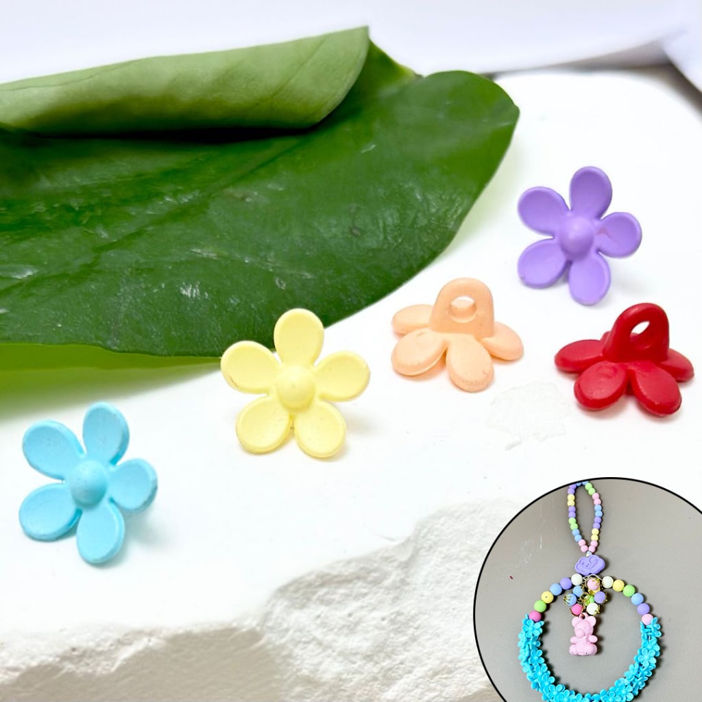 Colorful Mini Cute Flowers with a Small Loop Ring Acrylic Beads, 15MM, Please Read the Description