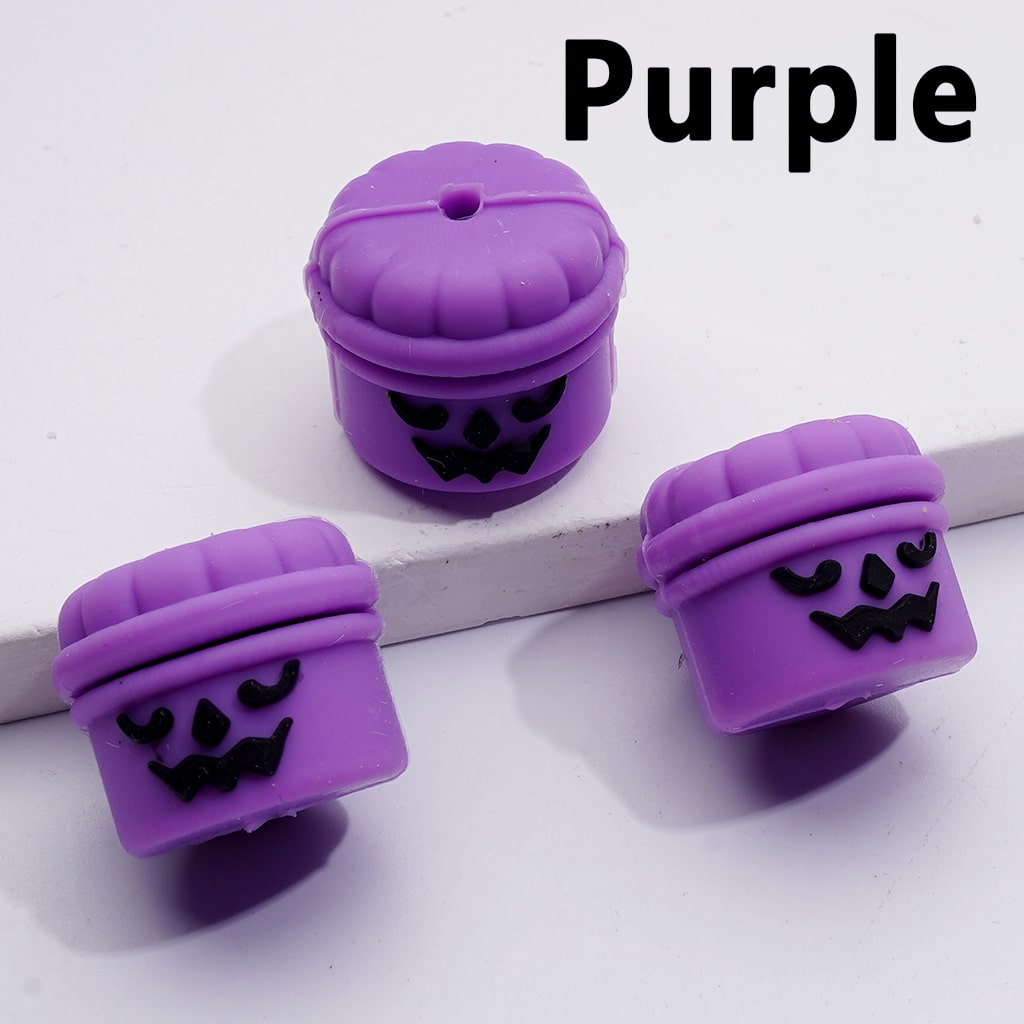 Halloween 3D Ghost Face Cylindrical Pumpkin Bucket Silicone Focal Beads