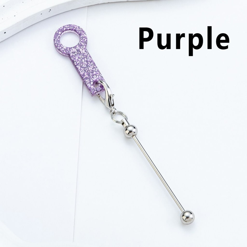 Silver Metal Bar DIY Beadable for Keychain with Carabiner Hook Plastic Long Ring Hoop on Cup's Straw 120MM