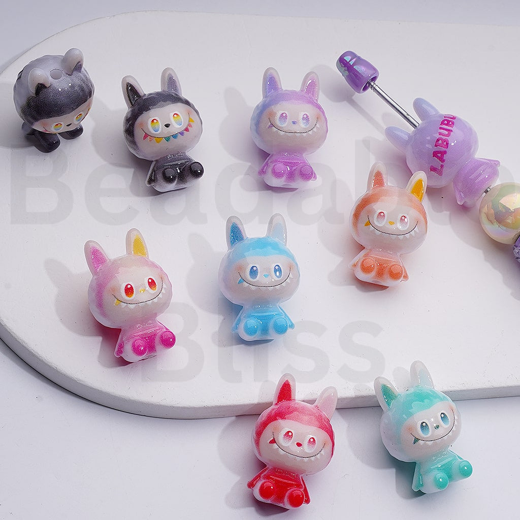 Cute Ombre Color Anime Style Monster Doll Po Mar Acrylic Beads, Around 31*20MM, Random Mix