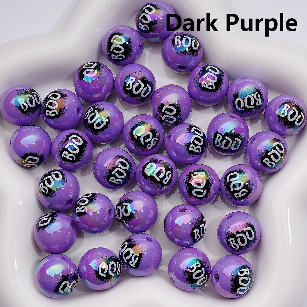 Halloween Boo Series UV Coating Round Acrylic Beads, 16MM (Single Color is available for 200pcs(Whole bag))