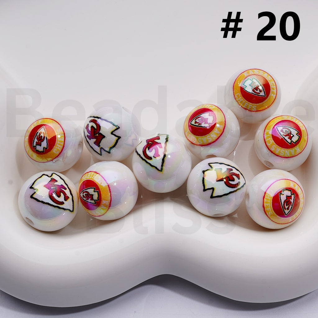 NF Football Teams USA American UV Coating Round Acrylic Beads, 16MM, Random Mix and Single Team Both Available to Choose