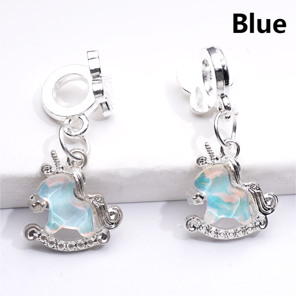 Alloy Charm Beads Silver Unicorn Pendants with Sparkling Rhinestones for Jewelry Making