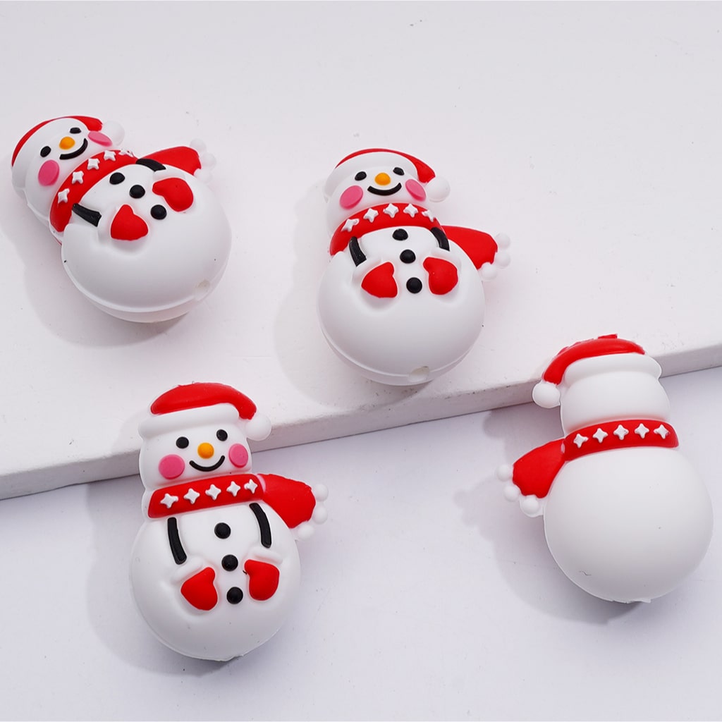 3D Cute Penguin Gingerbread Father Christmas's Head Tree Snowman Christmas Series Silicone Focal Beads