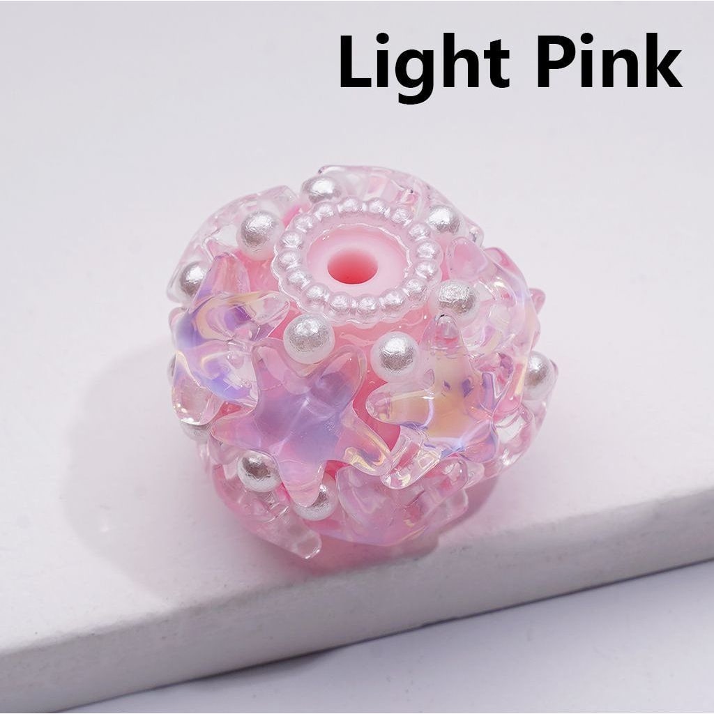 Shiny Stars Multi-Color Round Acrylic Beads with White Pearls 22*18MM