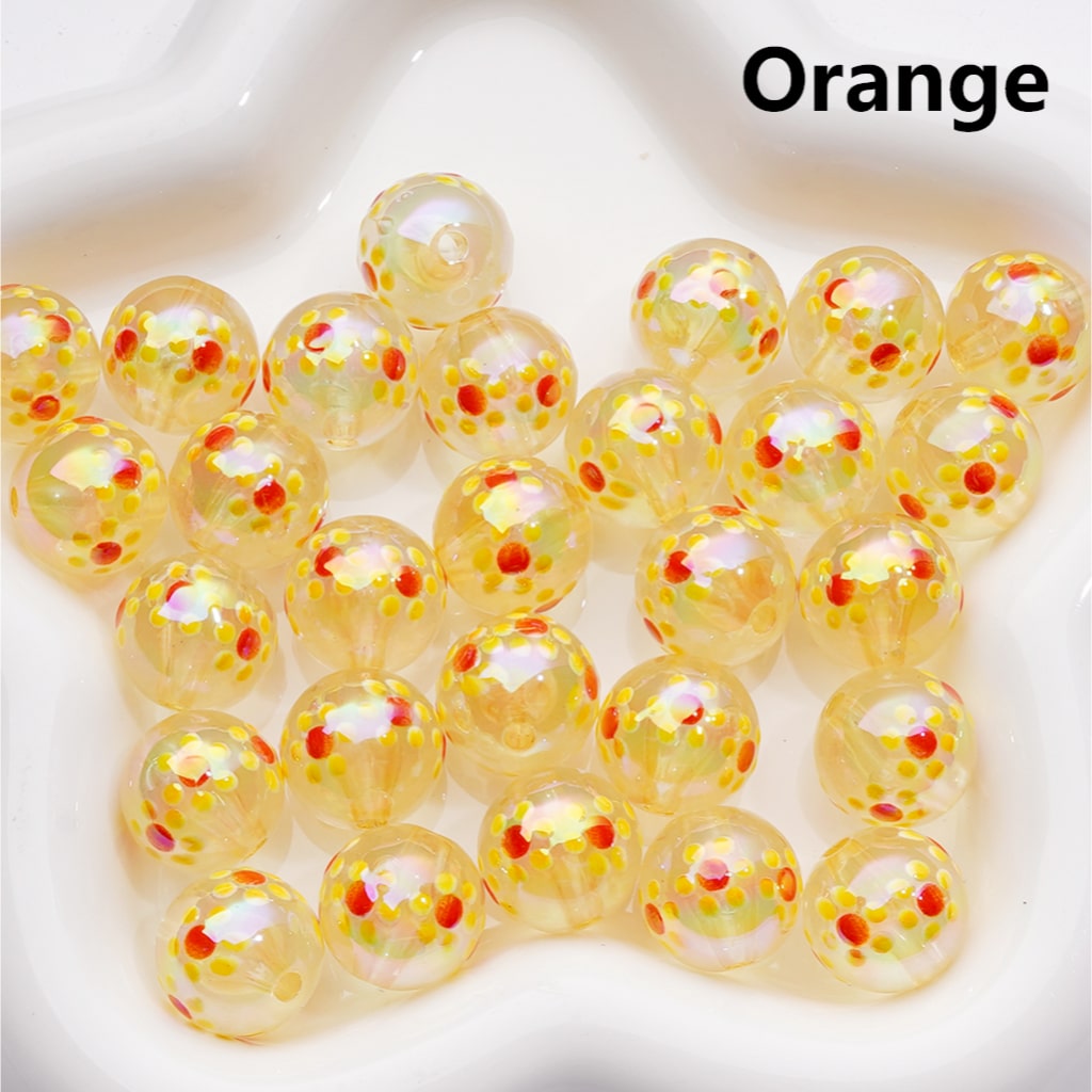 Multi-color Mini Cute Flower Luminous UV Coating Translucent Round Acrylic Beads, 16MM (Single Color is available for 200pcs(Whole bag))