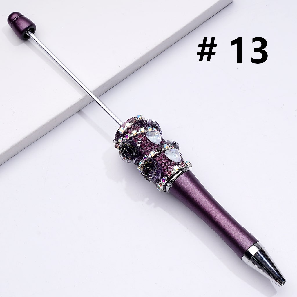 Beadable Luminous Pens with Mini Flower Shiny Rhinestones, in Solid Colors Chain, and Heart Diamond