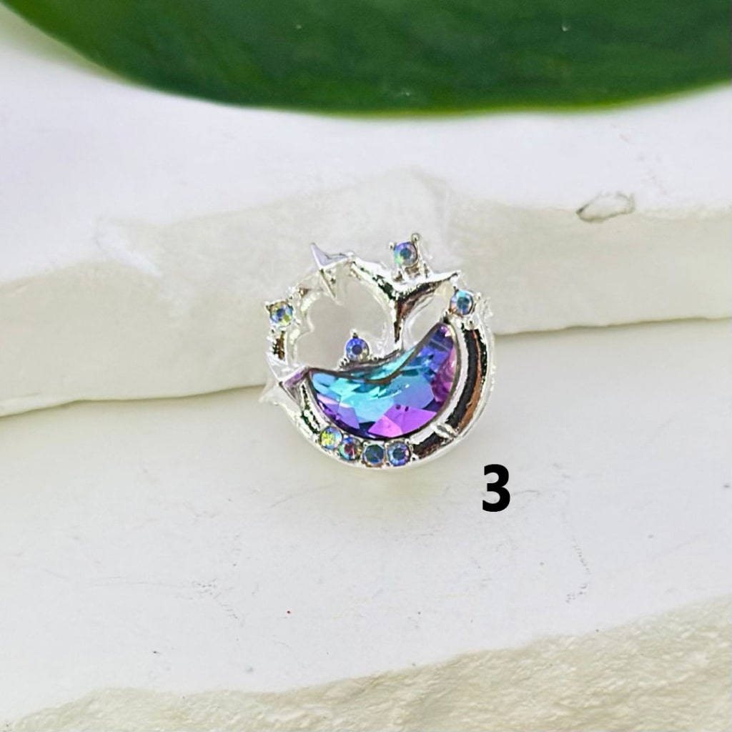 Colorful & AB Rhinestones Beads with Exquisite Fancy Silver Alloy Crescent Moon Stars Around 17MM