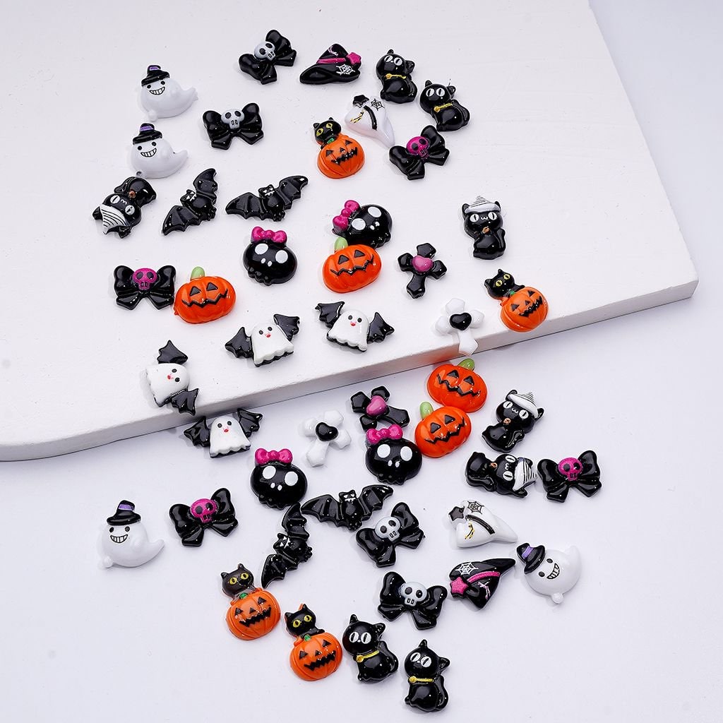 Festive Halloween Series Charms – Tiny Cross, Bat, Pumpkin & Ghost Jewelry Accents