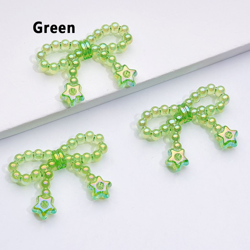 Translucent Acrylic Beads with UV Coated Pearls, Star Ring Accents and Bowknots, Around 23*33MM