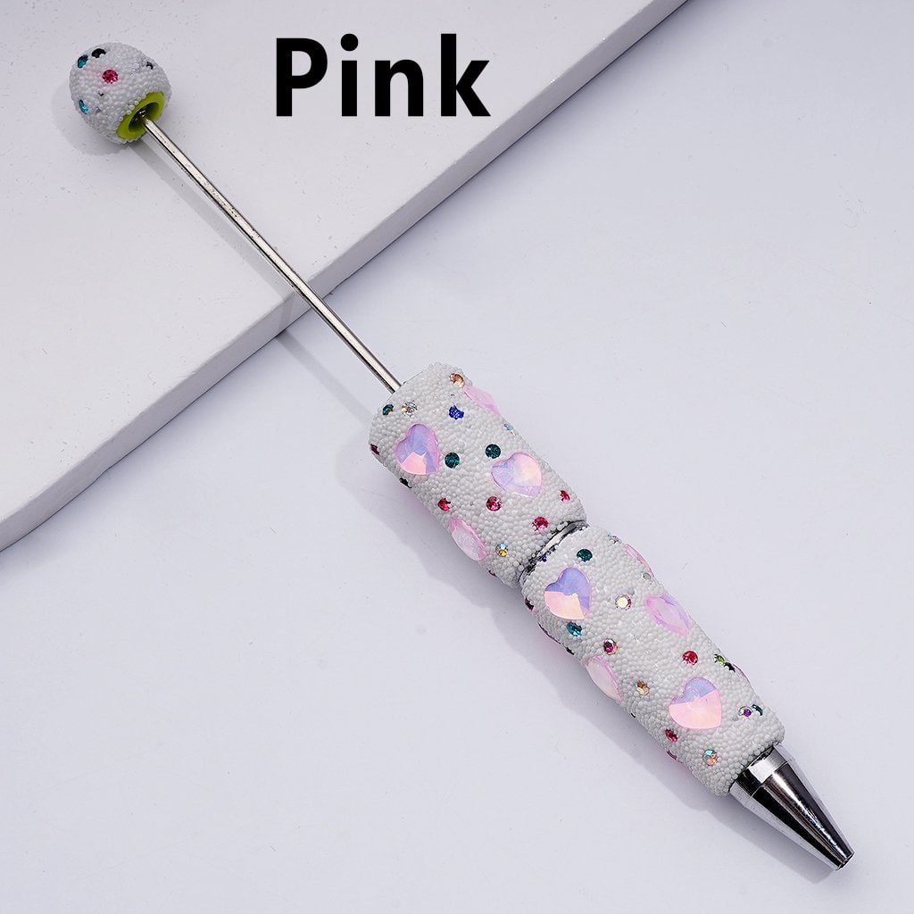 Vibrant Beadable Heart Pen – Jelly Colors with Sparkling Rhinestones & Mini Snow Balls