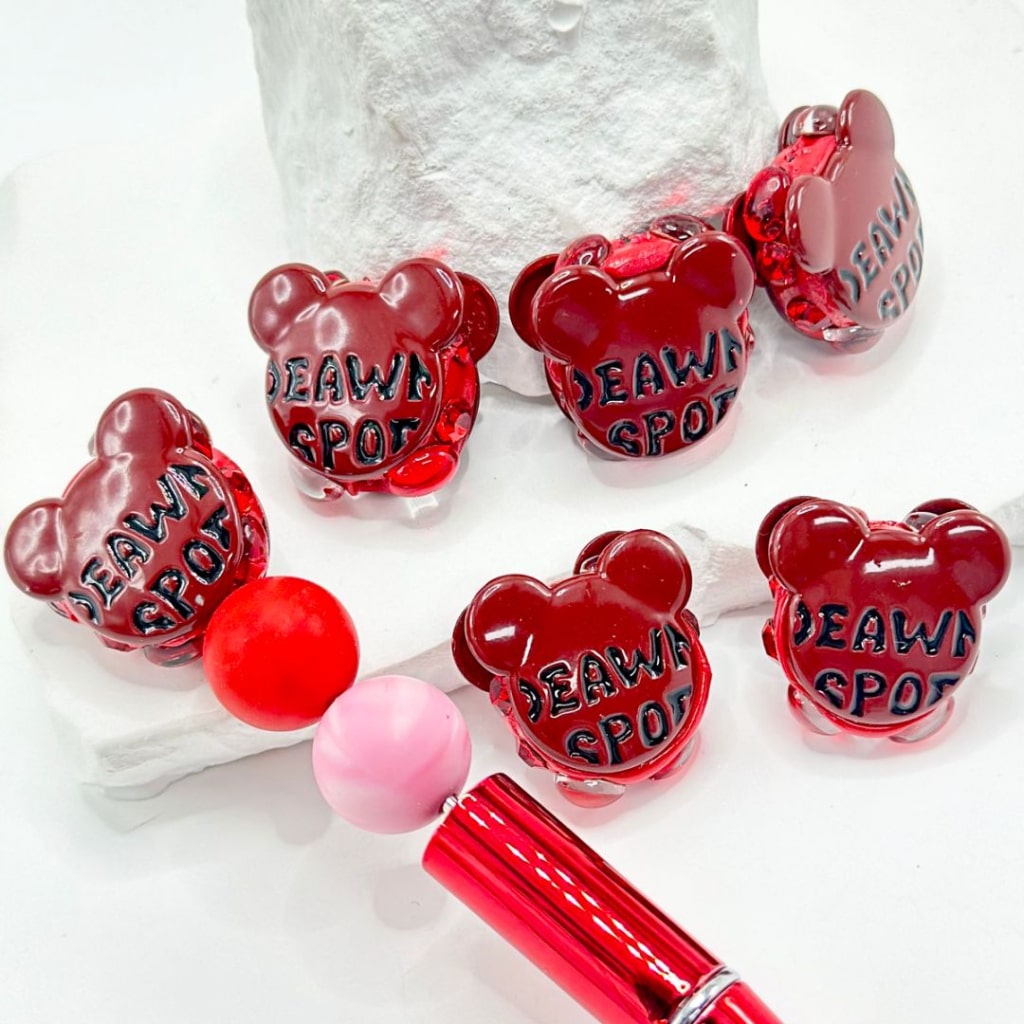 Coffee Red Black Alloy Exquisite Mickey Minnie Mouse Head with Shiny Rhinestones, Oval Pearls, and Clay Beads Around 23*25MM