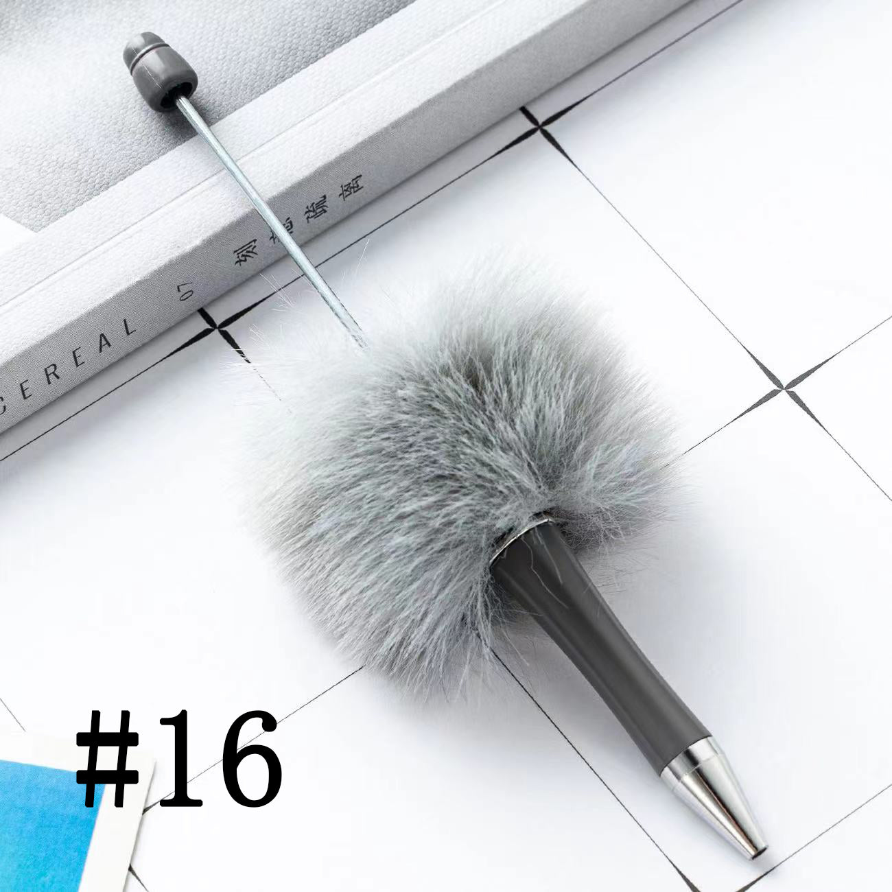 Fluffy Pom Pom Beadable Pens Soft Pon Pon Beaded Pens