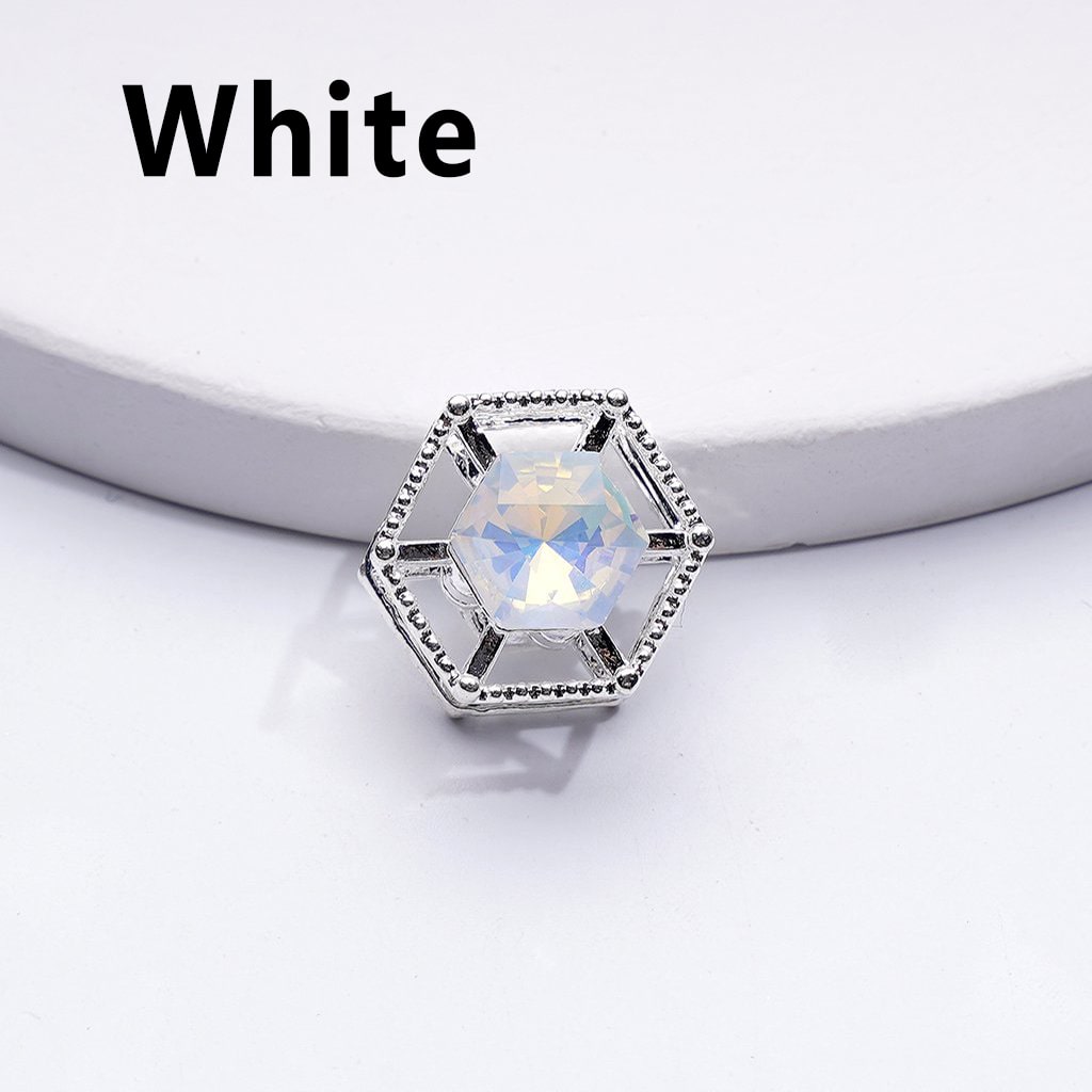 Elegant Silver Alloy Hexagonal Frame Beads Adorned with Vibrant Multi-Color Rhinestones, Approx. 15MM