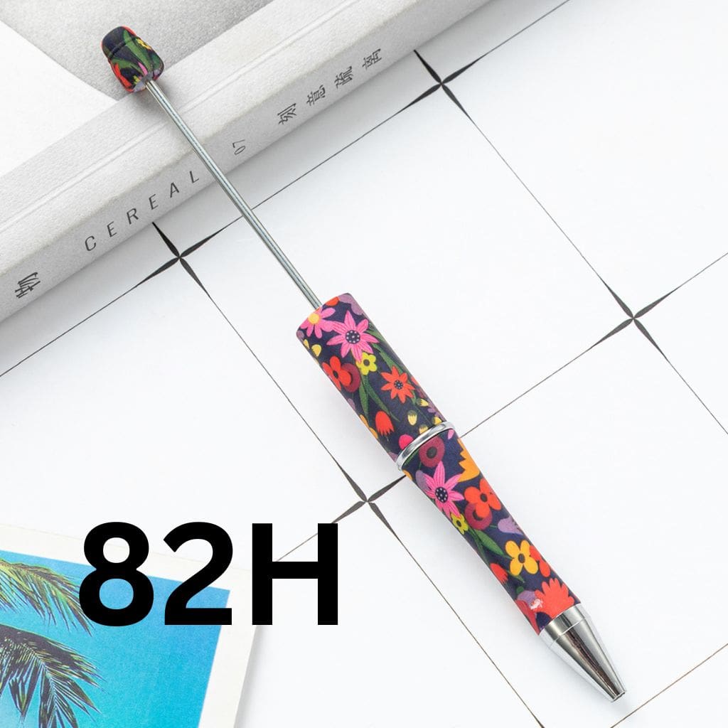 Colorful Red Flower with Black Floral Printed Beadable Pens Number 82H