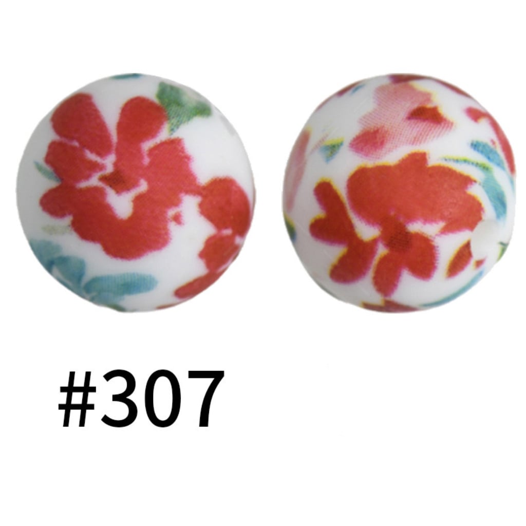 Flower Water Colorful Floral Painting Style Printed Silicone Beads Number 307