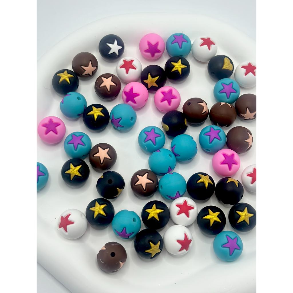 Printed Star Silicone Beads