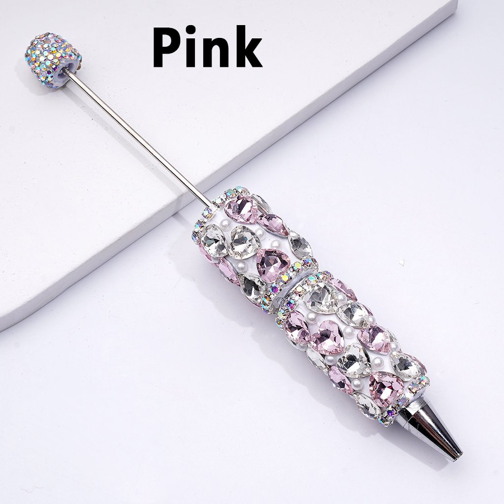 Clay Beadable Pens – Decorated with Multicolor Shiny Hearts, White Pearls, AB Rhinestones & Chains