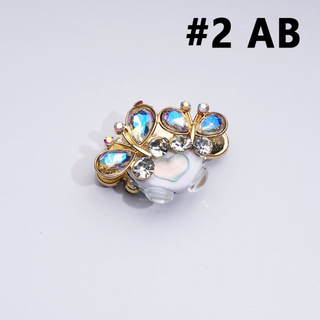 Delicate Fancy Gold Alloy Butterflies with Colorful Shiny Rhinestones Hearts Clay Beads, Around 38*25MM