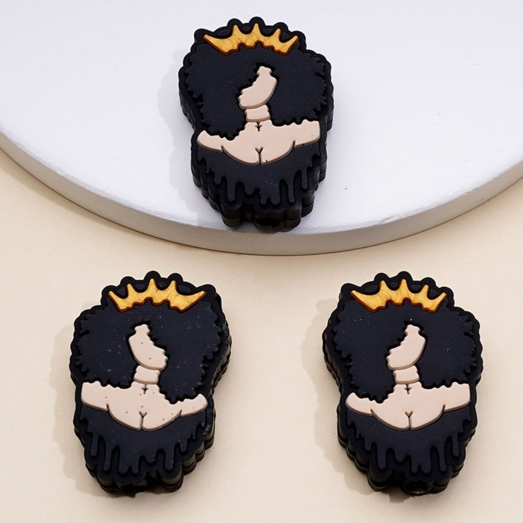 Woman with a Gold Crown Fashion Beautiful Lady Silicone Focal Beads