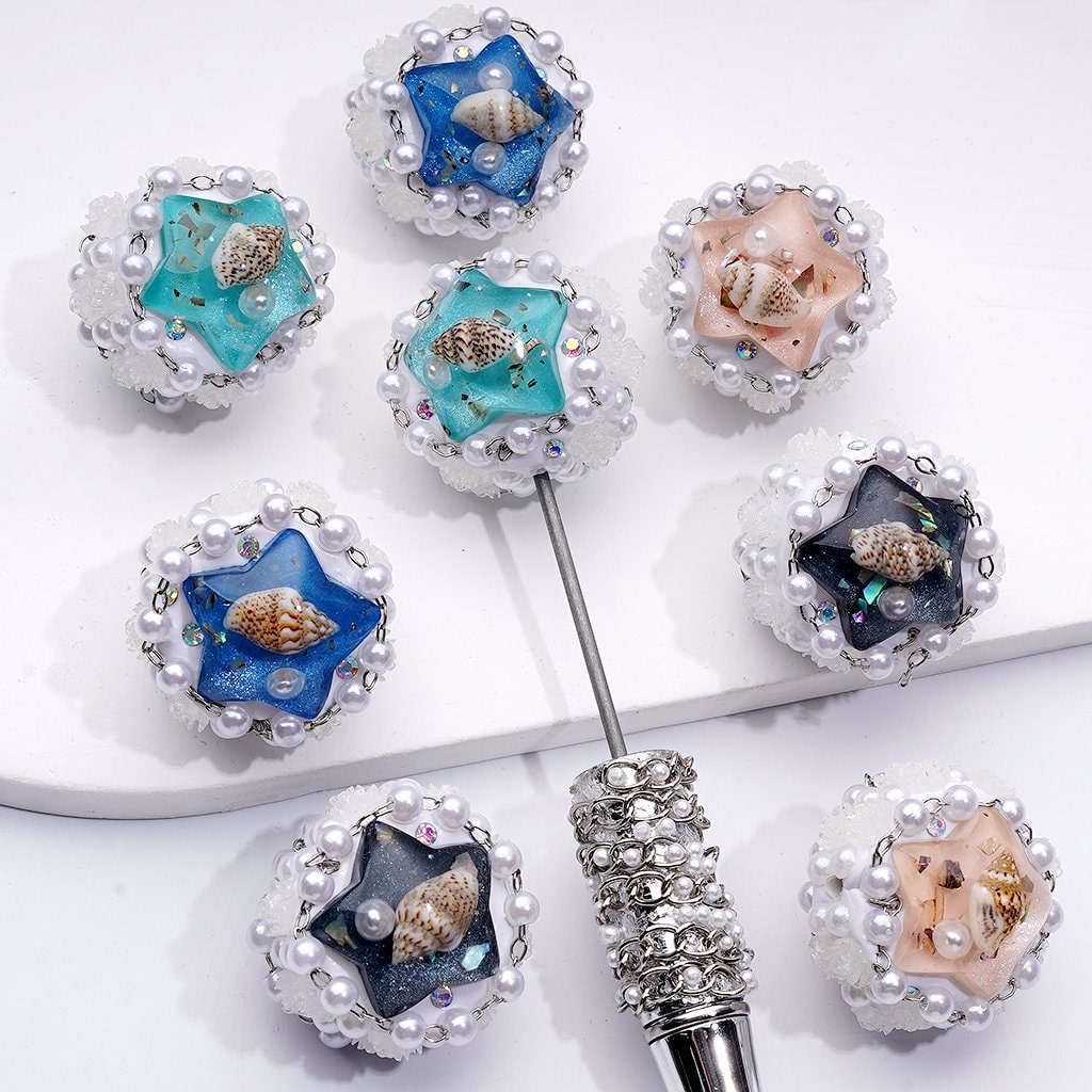 Clay Beads Mix with Glitter Stars, Mini Shells, White Pearls, Cute Flower Charms, Random Colors, 28MM