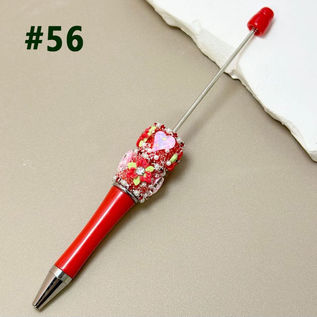 White Pearl & Rhinestone Chain Beadable Pen with Colorful Mini Flower Heart Rhinestone in Solid Color