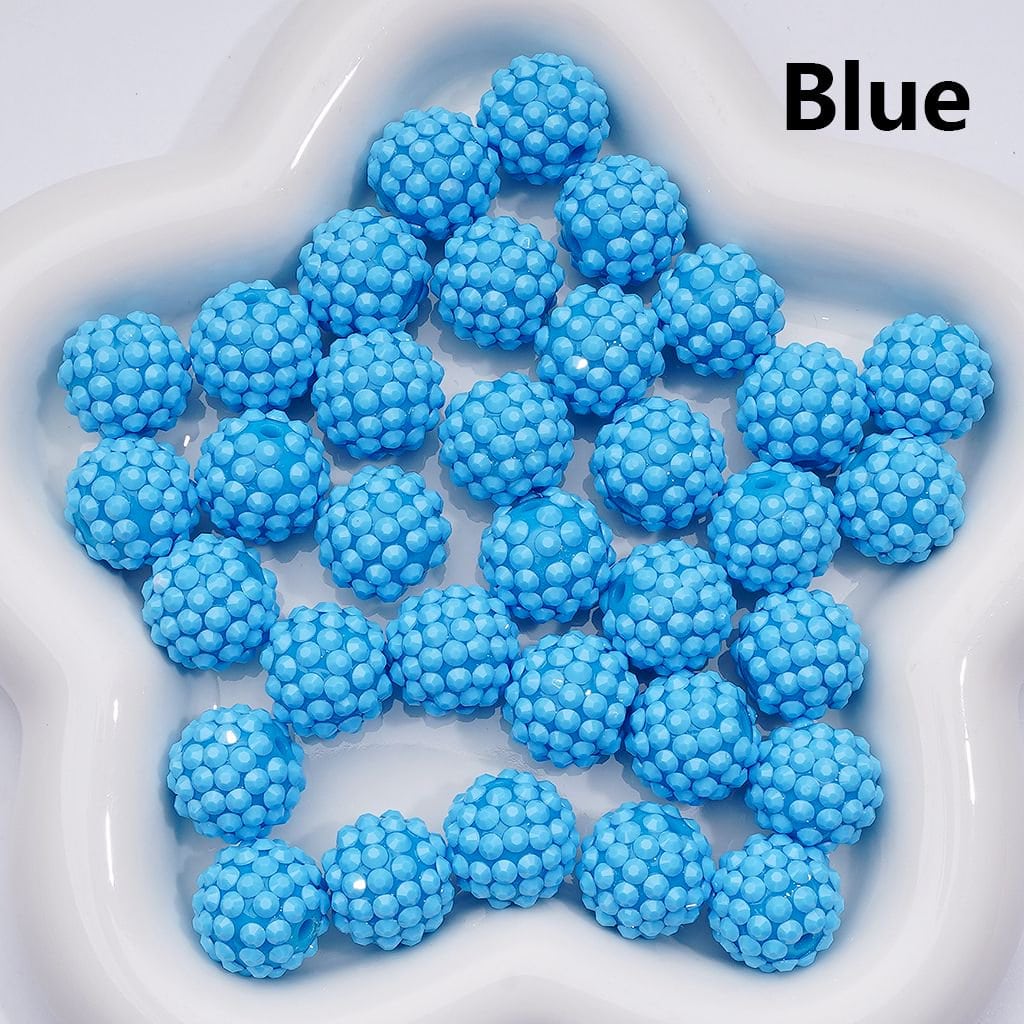 Waxberry Ball Round Acrylic Beads Solid Color with Sparkling Rhinestones,16MM Accent Beads