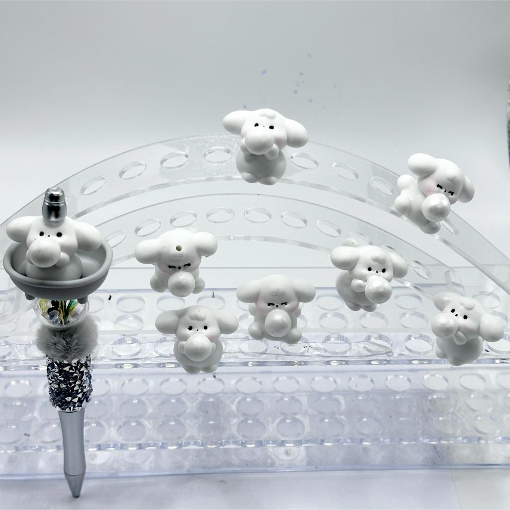 Big Ear Puppy Blows Bubbles Little Cute Pen Topper Acrylic Beads, Around 25*32MM