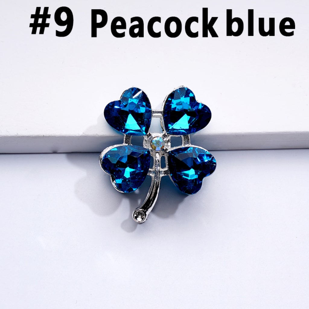 Silver Delicate Fancy Alloy Four Leaf Clover with Color Hearts Mini AB Rhinestones Beads, Around 25*30MM