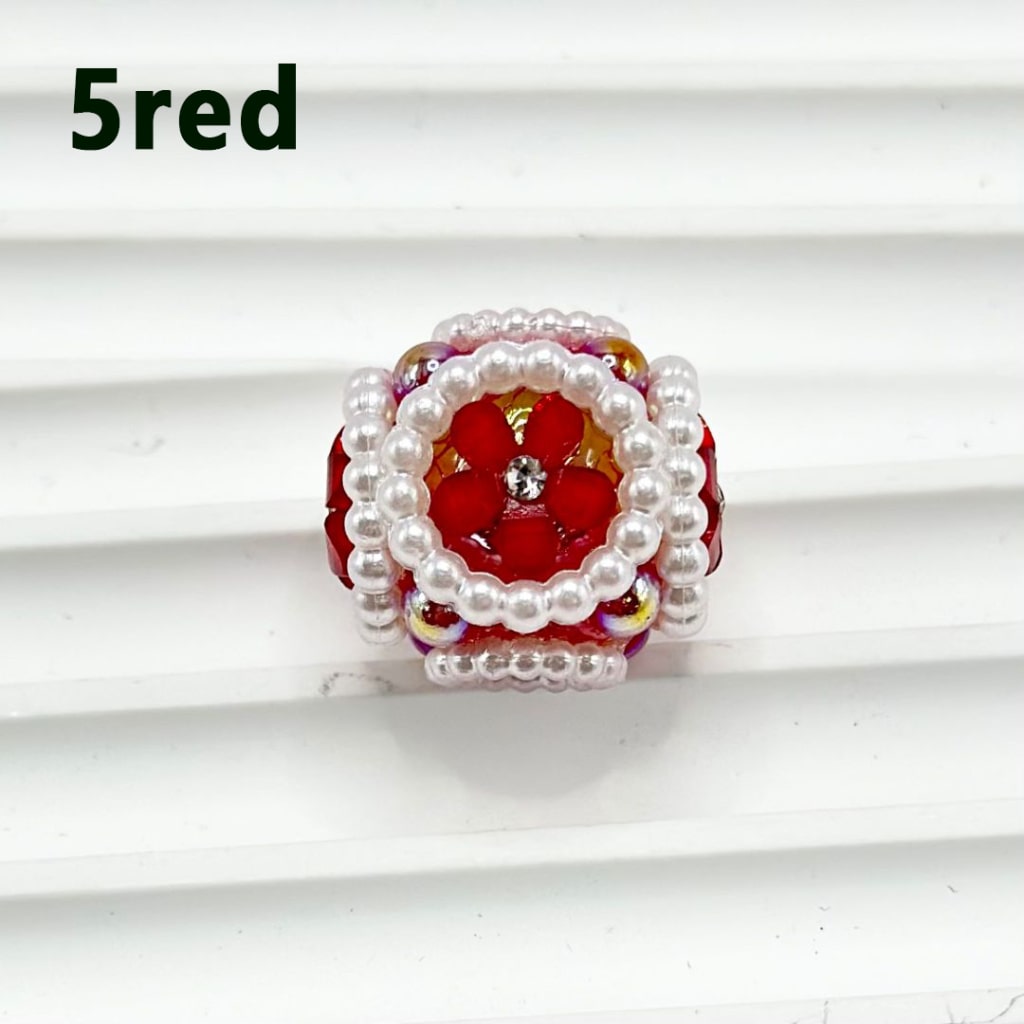Cute Flowers Clear Rhinestone Inside Bling Bling MiniWhite Pearls Ring Loop Round Acrylic Beads, 20MM
